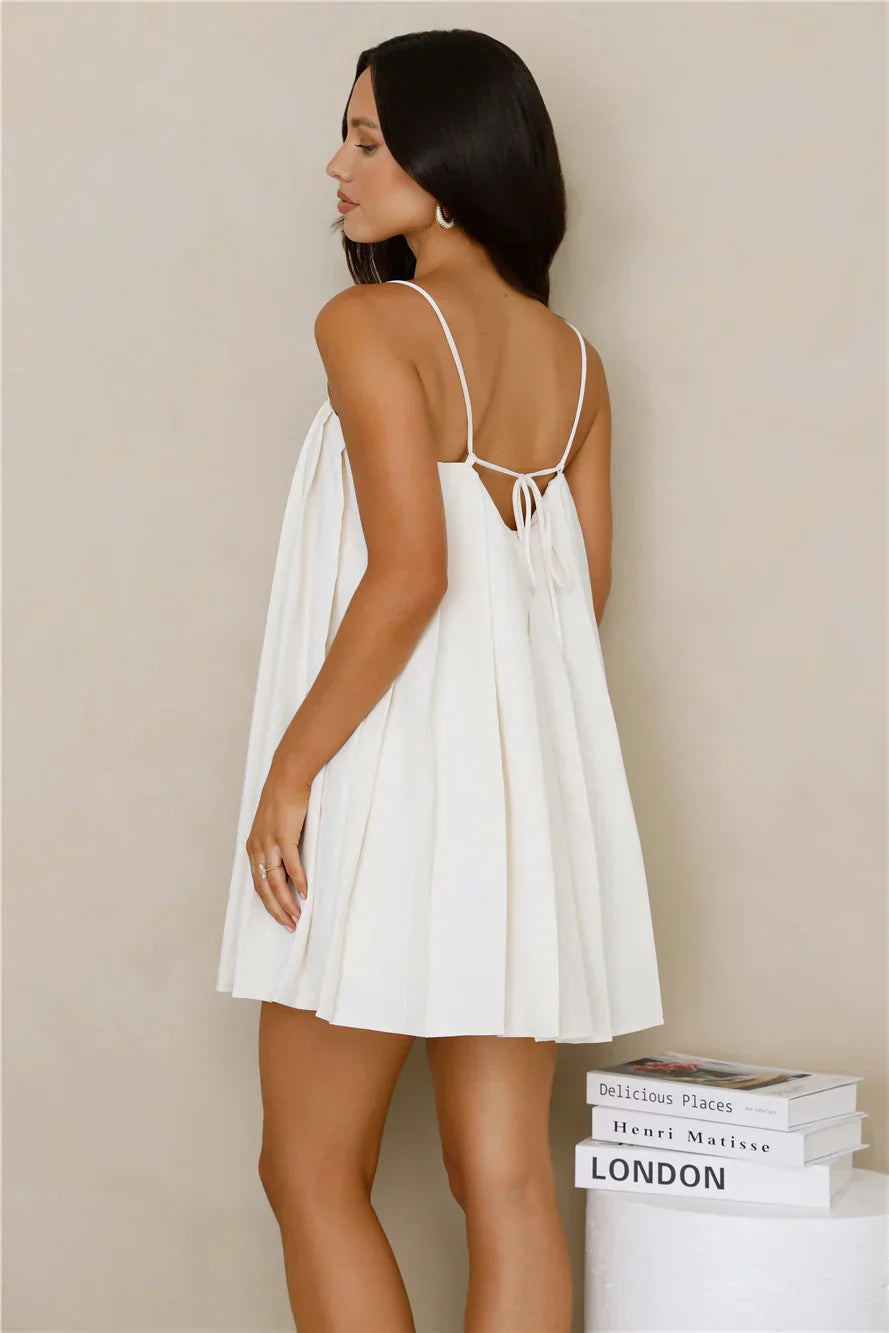 Spill The Bubbly Pleated Mini Dress Cream