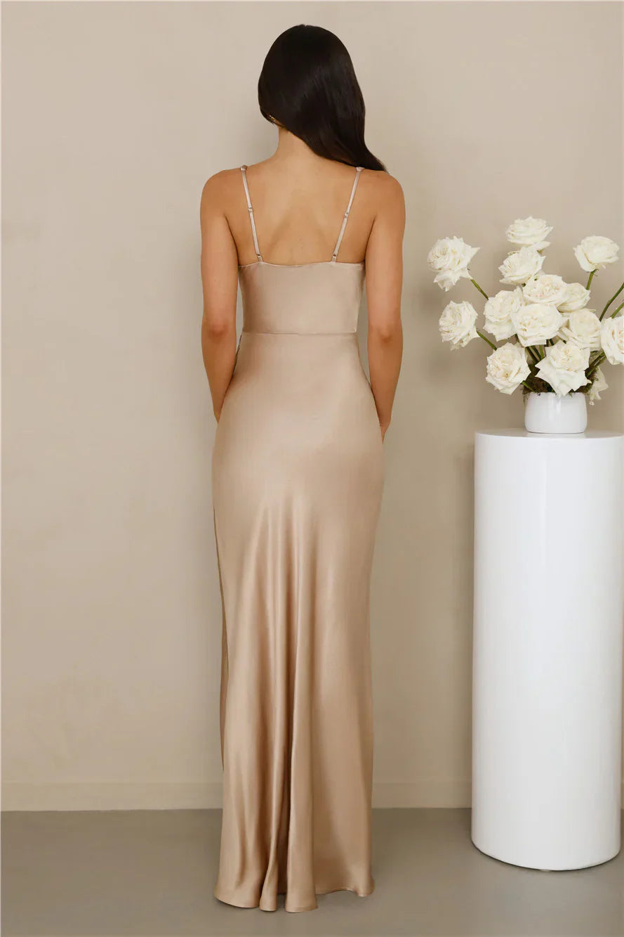 The Evelina Satin Maxi Dress Champagne