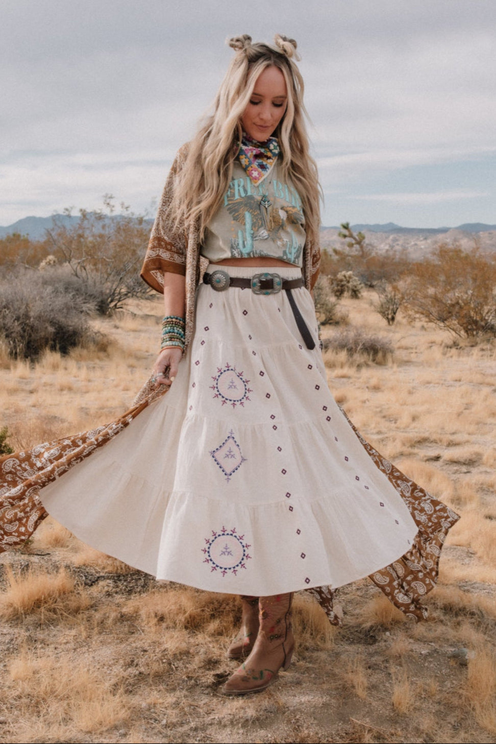 Larkspur Embroidered Maxi Skirt - Natural - Pre Order