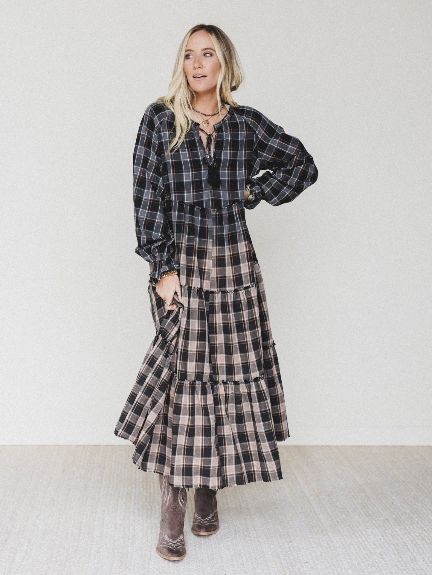 Sundown Harvest Tiered Dress - Black - Pre Order
