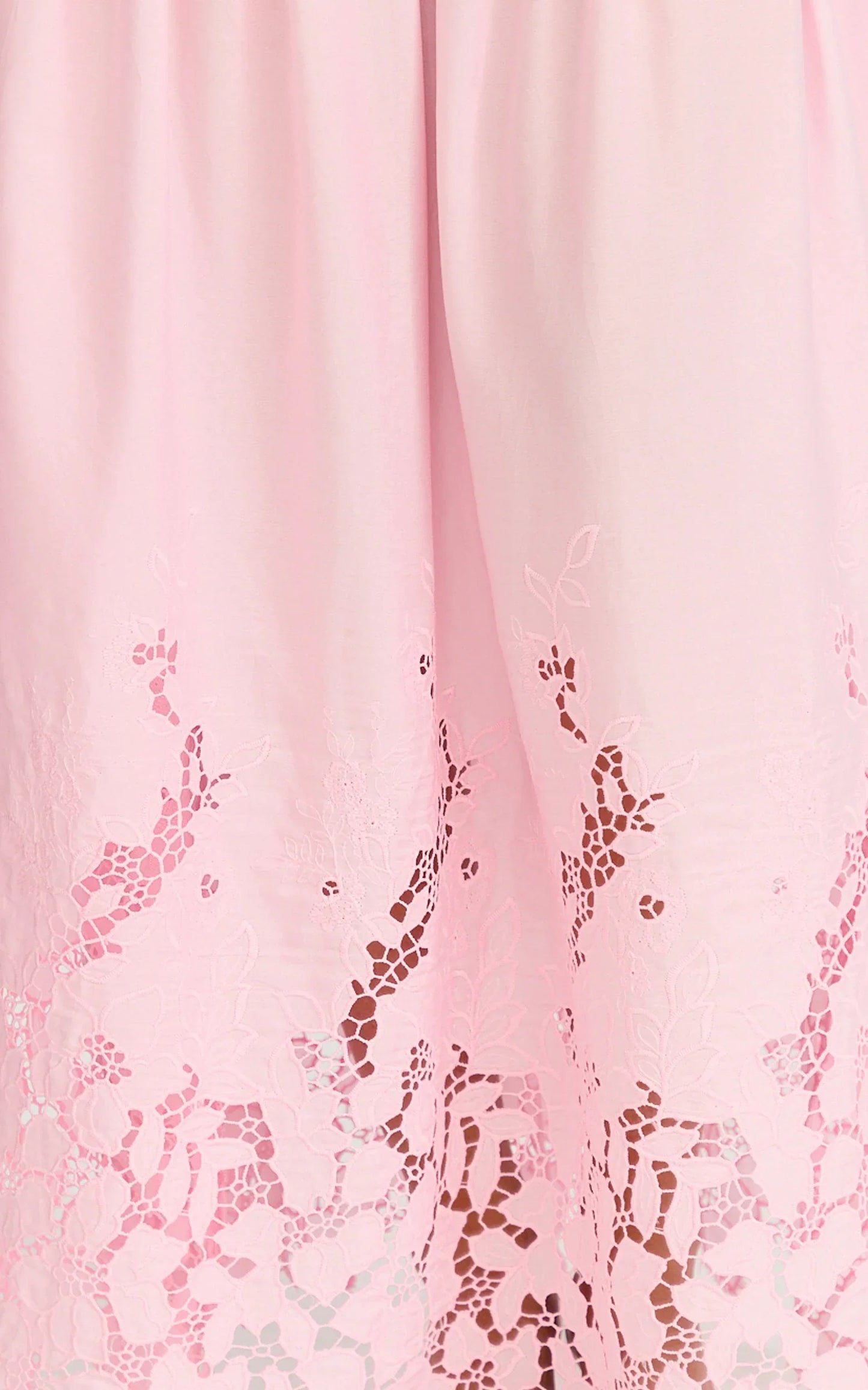 Everly Maxi Dress - Straight Neck Broderie Cut Out Hem Dress in Pink