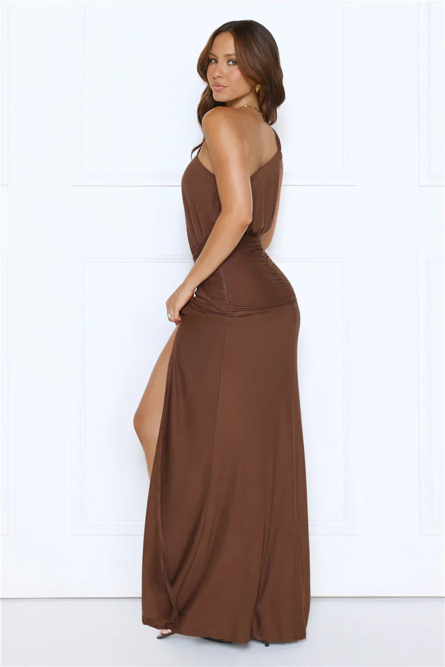 Starstruck Aura One Shoulder Maxi Dress Brown