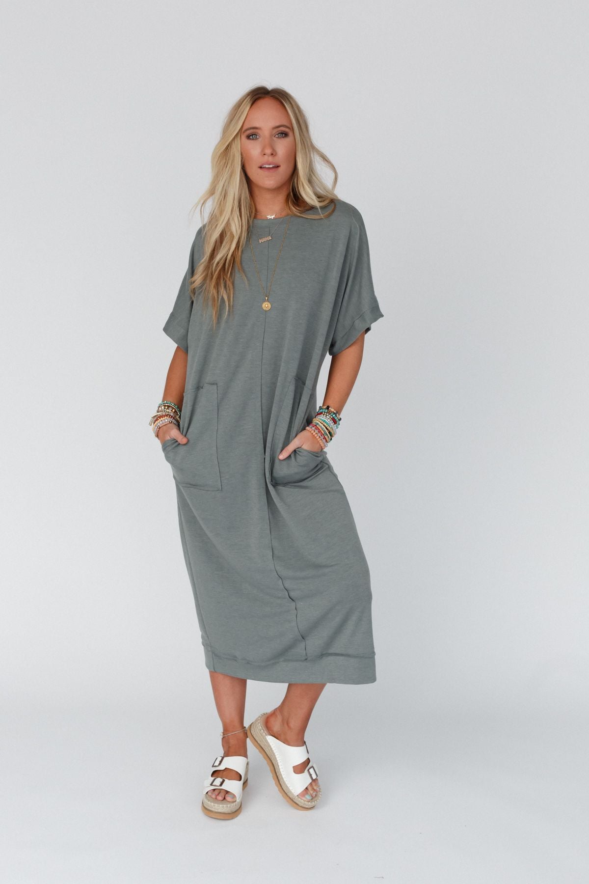 The Nest Laurel Short Sleeve Maxi Dress - Olive - Pre Order