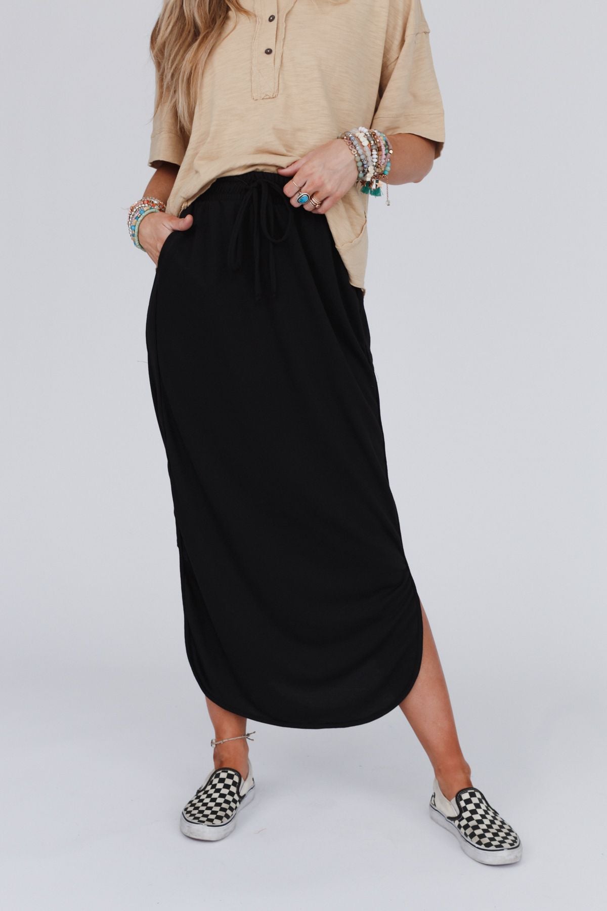The Nest So Comfy Drawstring Maxi Skirt - Black - Pre Order