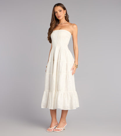 Daytime Vibe Floral Eyelet Strapless Midi Dress