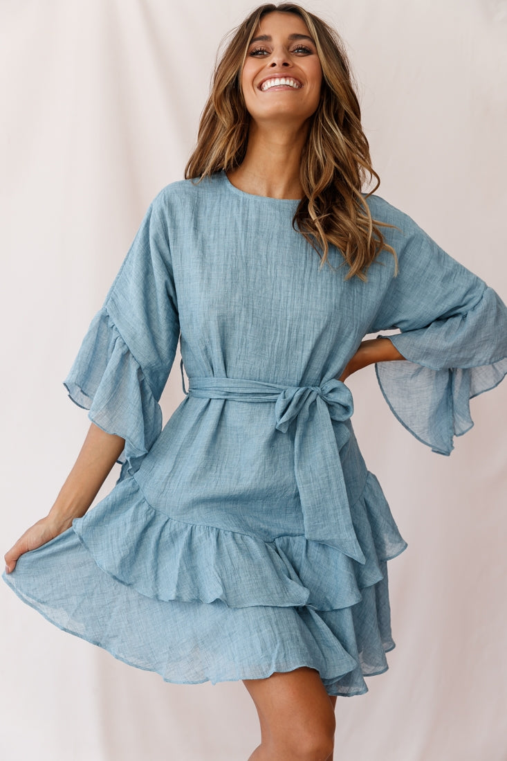 Wilshire Tiered Ruffle Hem Dress Denim Blue