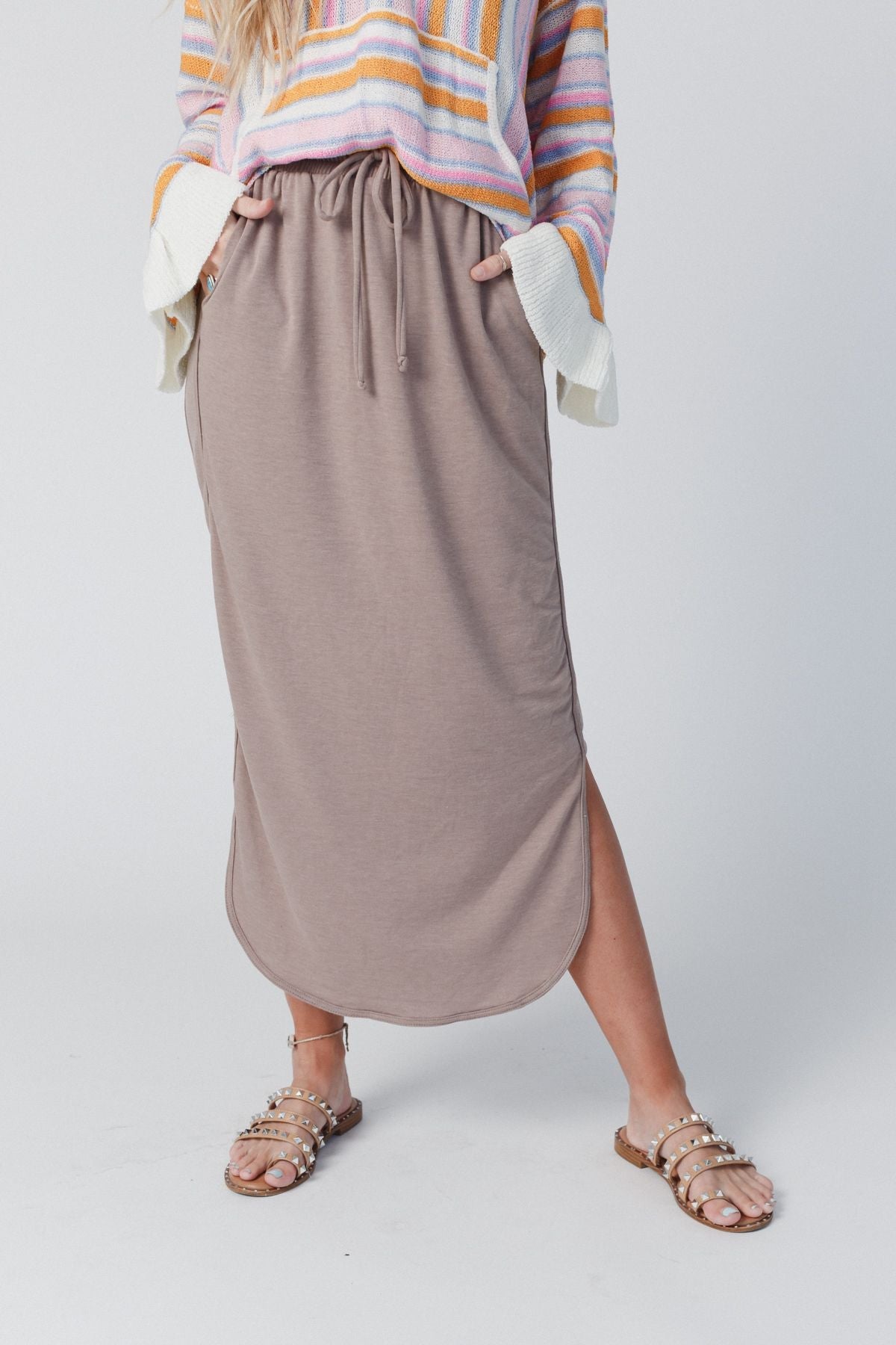 The Nest So Comfy Drawstring Maxi Skirt - Dark Taupe - Pre Order