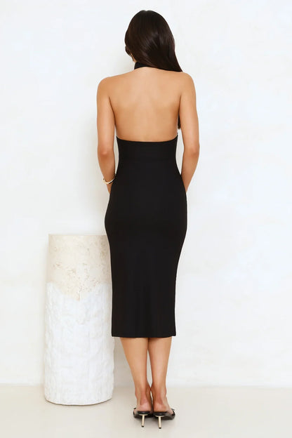 Sweet Temptations Halter Midi Dress Black