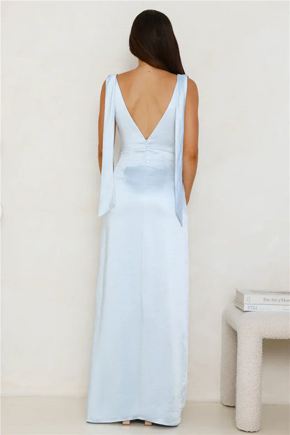 Stylish Slip Satin Maxi Dress Blue