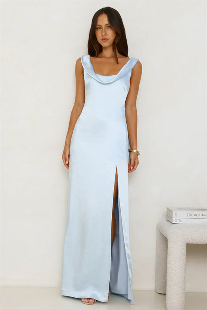 Stylish Slip Satin Maxi Dress Blue