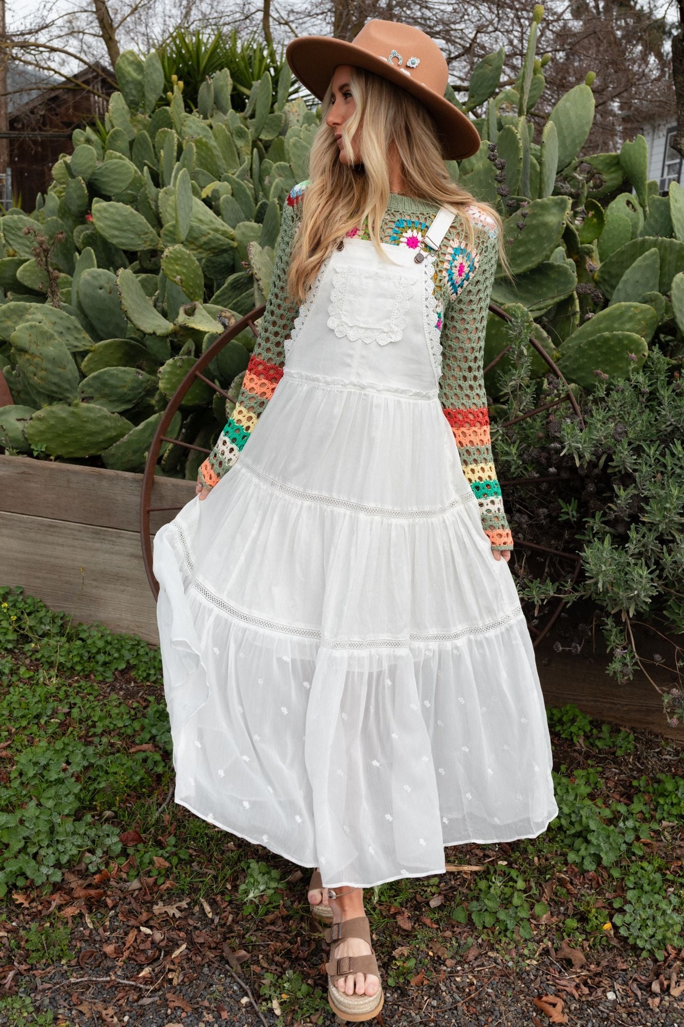 Green Paths Overall Dress - Off White - Pre Order