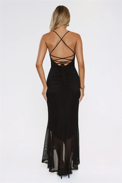Whispered Dreams Mesh Maxi Dress Black