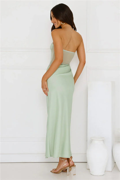 Sunbeam Serenade Strapless Mesh Maxi Dress Green