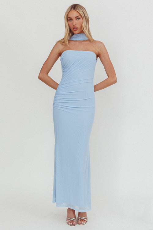 Truth Be Told Reverse Halter Maxi Dress Blue