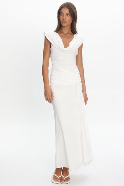 Fermi Draped Shoulder Maxi Dress Off White