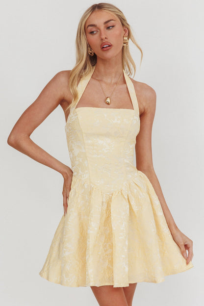 Serrah Halter Mini Dress Jacquard Butter