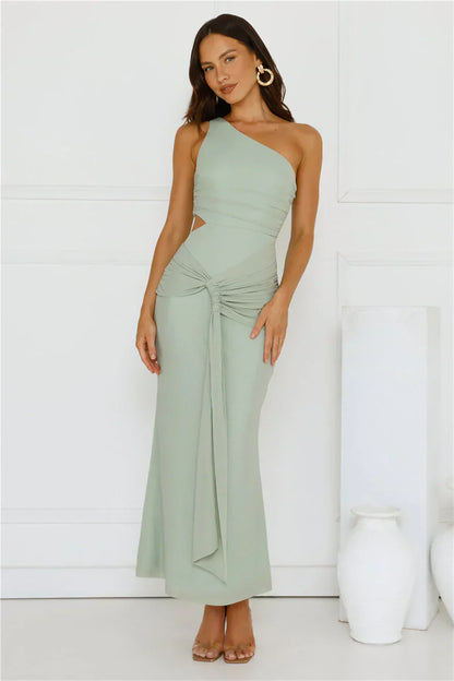 Style Capital One Shoulder Mesh Maxi Dress