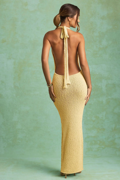 Bouclé Halterneck Maxi Dress in Yellow