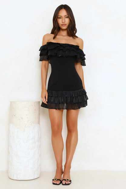 Sunset Elixir Off Shoulder Mini Dress Black