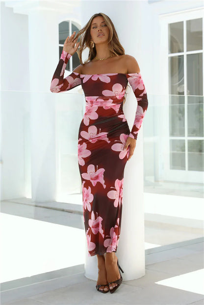 Sunbeam Sweetie Off Shoulder Mesh Maxi Dress Pink