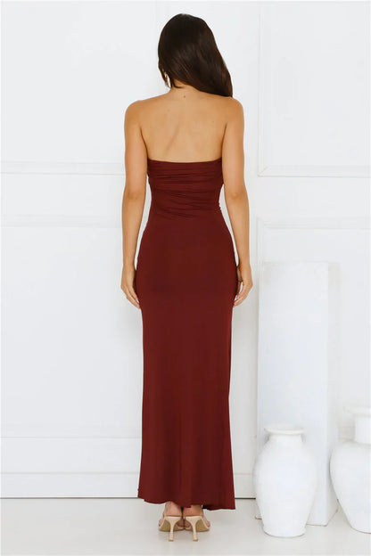 Sunshine Shuffle Strapless Maxi Dress Burgundy