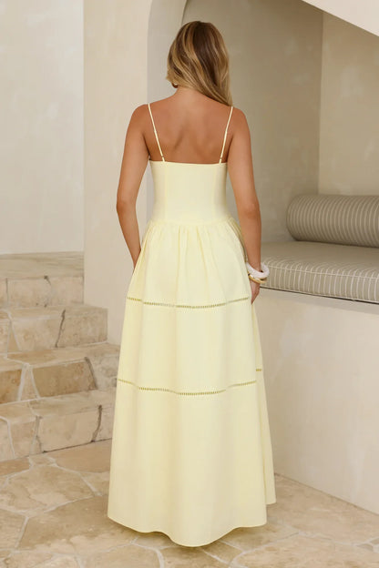 Sunny Day Embroidered Tiered Maxi Dress Yellow
