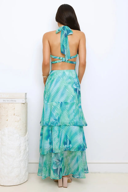 Starlight Stroll Halter Maxi Dress Green