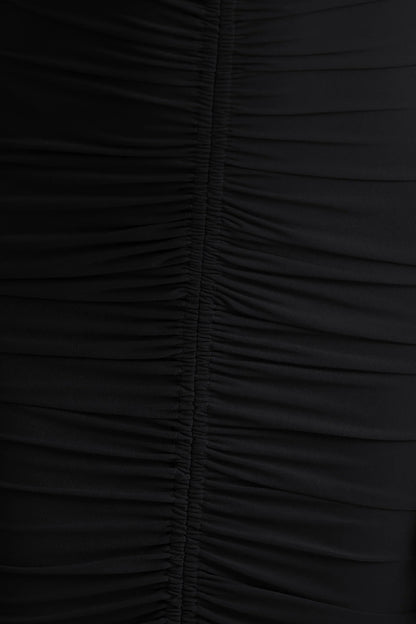 Jewel | Black Plunge-Neck Maxi Dress With Front Split and Ruched Detailing
