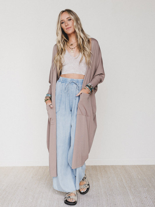 Harper Duster Dress - Mushroom - Pre Order