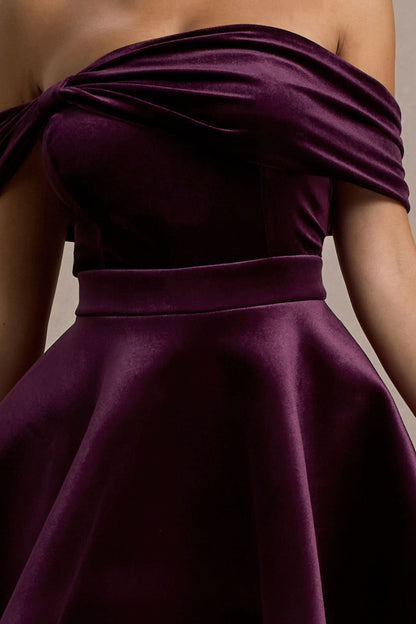 Dede | Port Velvet Bow Bardot Skater Mini Dress