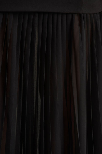 Jaquetta | Black Belted Maxi Dress With Pleated Chiffon Skirt