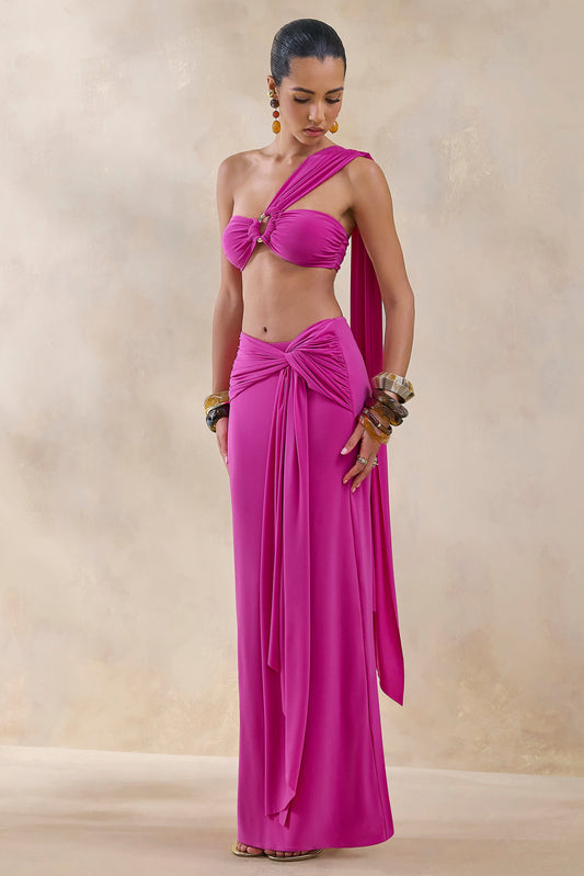 Azura | Hot Pink Wrap Maxi Skirt With Sash