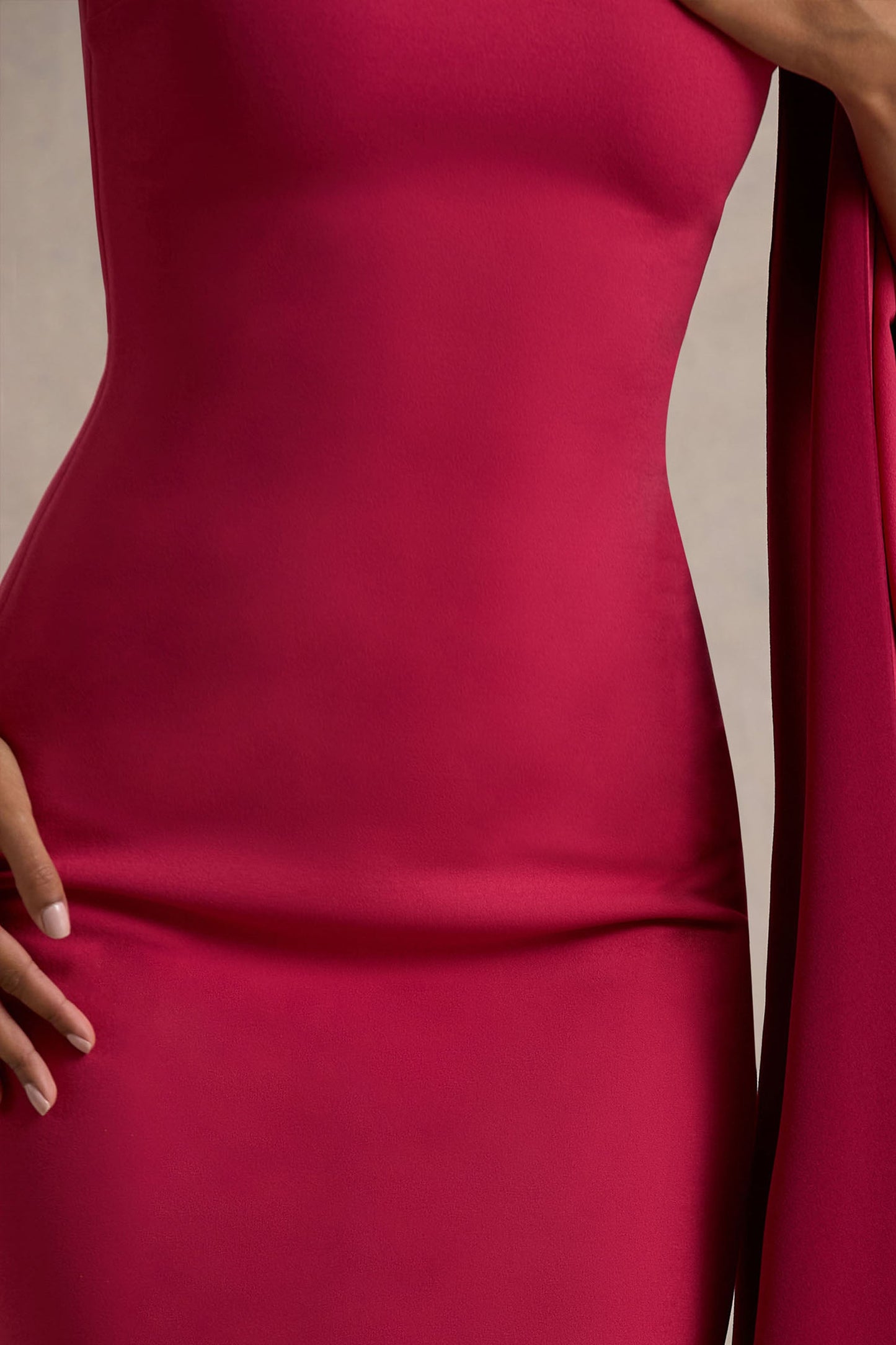 Lily | Hot Pink & Burgundy Asymmetric Maxi Dress With Cape Sleeve