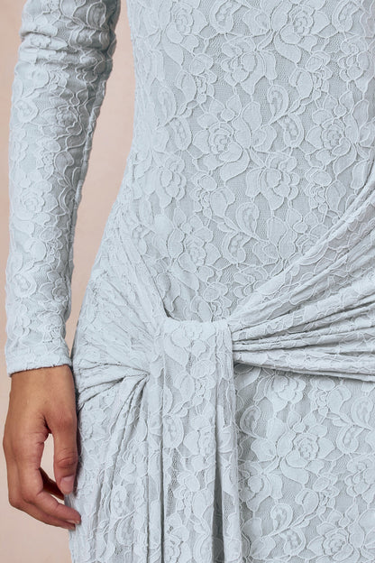 Evangela | Powder Blue Lace Crew-Neck Maxi Dress With Wrap-Detail