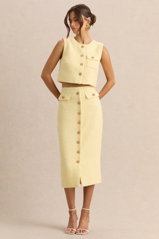 Glyra | Lemon Tailored Midi-Skirt With Button-Detailing