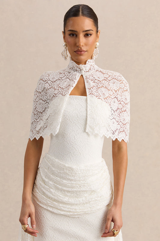 Caliro | White Lace High-Neck Short Cape