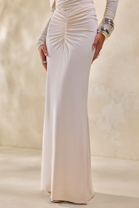 Micaela | Cream Ruched Maxi Skirt