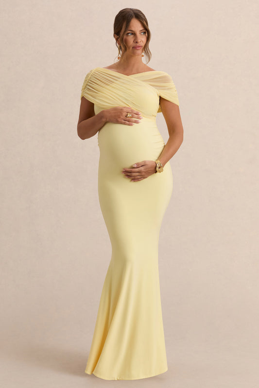Elin | Lemon Bardot-Neck Maternity Maxi Dress