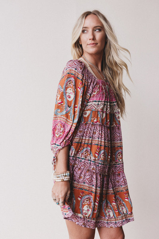 Wildflower Whimsy Paisley Print Dress - Pink Multi - Pre Order