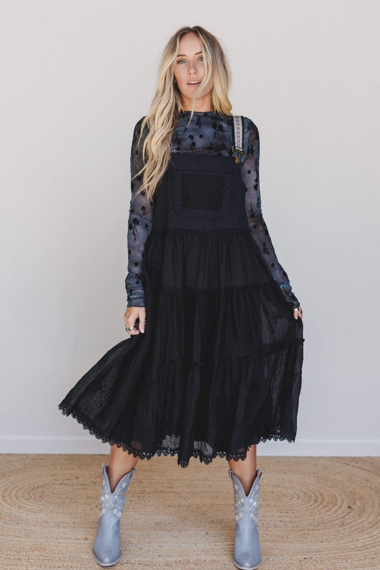Harvest Haze Overalls Dress - Black - Pre Order