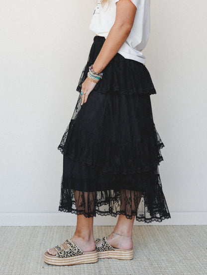 Elowen Ruffle Maxi Skirt - Black