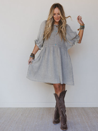 Quinn Puff Sleeve Mini Dress - Ash - Pre Order