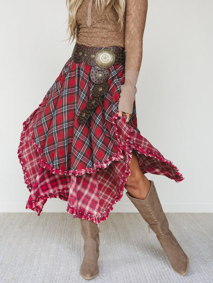 Sand Dancer Plaid Skirt - Red - Pre Order