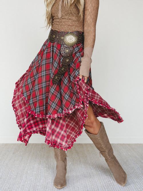 Sand Dancer Plaid Skirt - Red - Pre Order