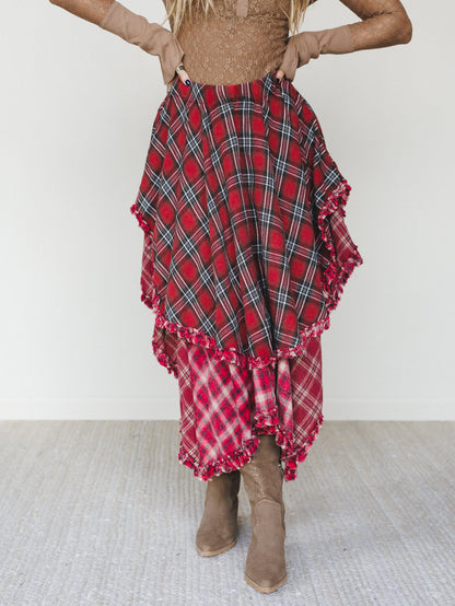 Sand Dancer Plaid Skirt - Red - Pre Order