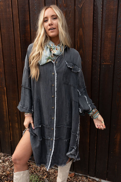 Ophelia Oversized Denim Dress - Black Denim - Pre Order