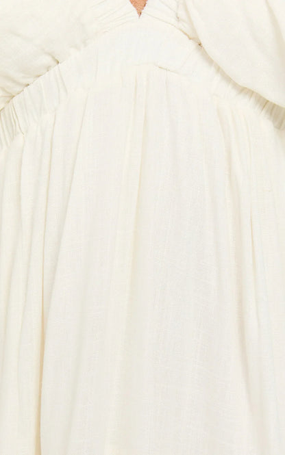 Lyrad Midi Dress Linen Empire Waist Textured Dress in White