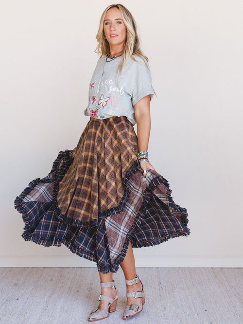 Sand Dancer Plaid Skirt - Navy - Pre Order
