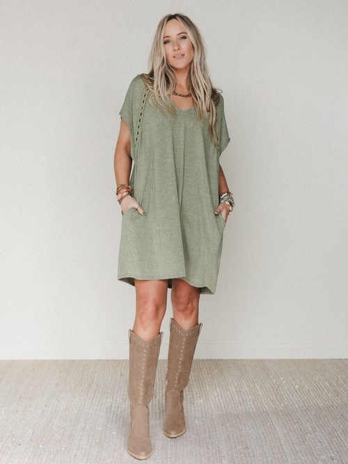 The Nest Camden Lace Tee Dress - Olive - Pre Order