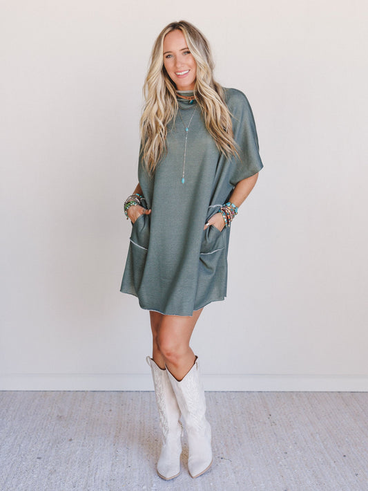 The Nest Laid Back Luxe Dress - Two Tone Olive - Pre Order